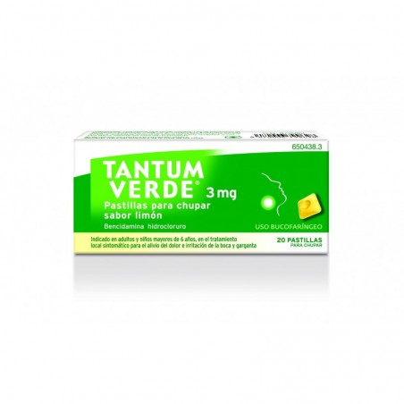 Tantum Verde 3 Mg Pastillas para Chupar Sabor Limon, 20 Pastillas