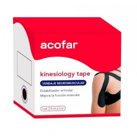 Acofar Kinesiology Tape Vendaje Neuromuscular Color Negro 5cm x 5m