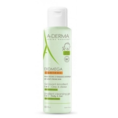 A-Derma Exomega Gel Limpiador Emoliente 2 en 1 Cuerpo y Cabello 500 ml